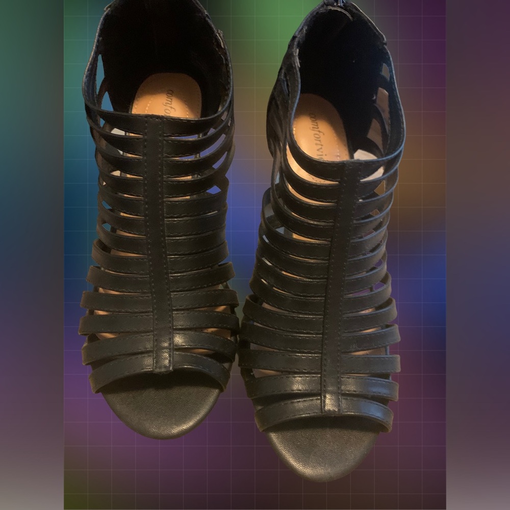Comfort View Black Open Toe Heeled Sandals NWOB Size 9W